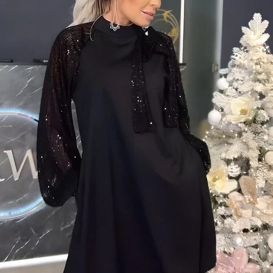 💖👗Pailletten-Patchwork-Krawattenkleid für Damen