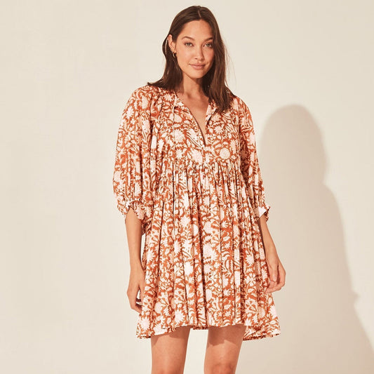 🔥HOT SALE-49% Rabatt🔥V-Ausschnitt Sommer Halbe Ärmel Floral Tunika Kurzes Kleid