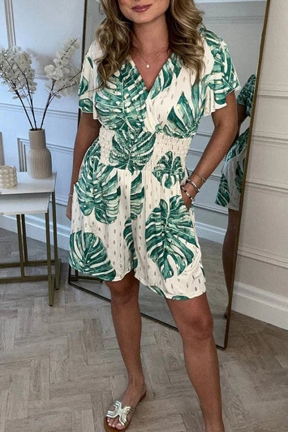 🌸NEUER SONDERVERKAUF🔥Overall mit elastischer Taille und botanischem Print für Damen