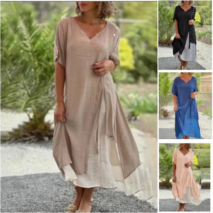 💕Falsches zweiteiliges asymmetrisches Kleid mit kurzen Ärmeln