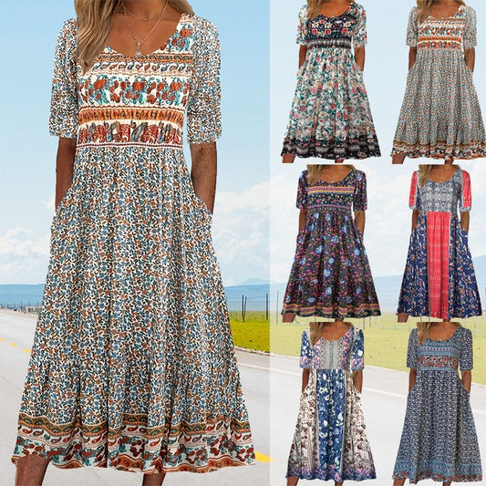 🔥50% OFF🌸✨ Elegantes Kleid mit böhmischem Muster für Frauen