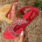 🔥Summer Hot Sale - schickes florales Strass -Flachsandalen mit floralem Strass