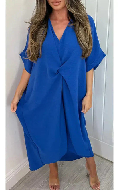 🔥HEIßER VERKAUF 48% RABATT🔥Kurzärmliges Maxikleid mit Knotendetail